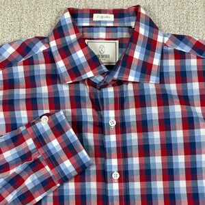 Todd Snyder Mens 16.5 34/35 Red Blue White Plaid 2-Ply Cotton Button Up Shirt